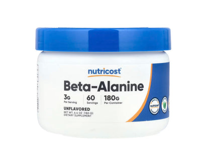 Nutricost Pure Beta Alanine Powder | 3g Per Serving | 60 Day Supply | Pre-Workout Supplement | Aids Lean Mass Gains | Enhances Training Intensity | Delays Muscle Fatigue & Boosts Muscular Endurance | Unflavored ~ 6.4oz/180g, Exp 07/2027