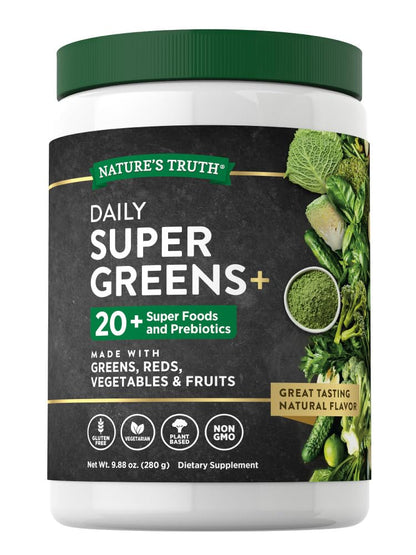 Nature's Truth Super Greens Powder Supplement | Fruit & Vegetables Superfood Blend | 20+ SuperFoods and Prebiotics | 9.88oz/280g Exp 02/2027