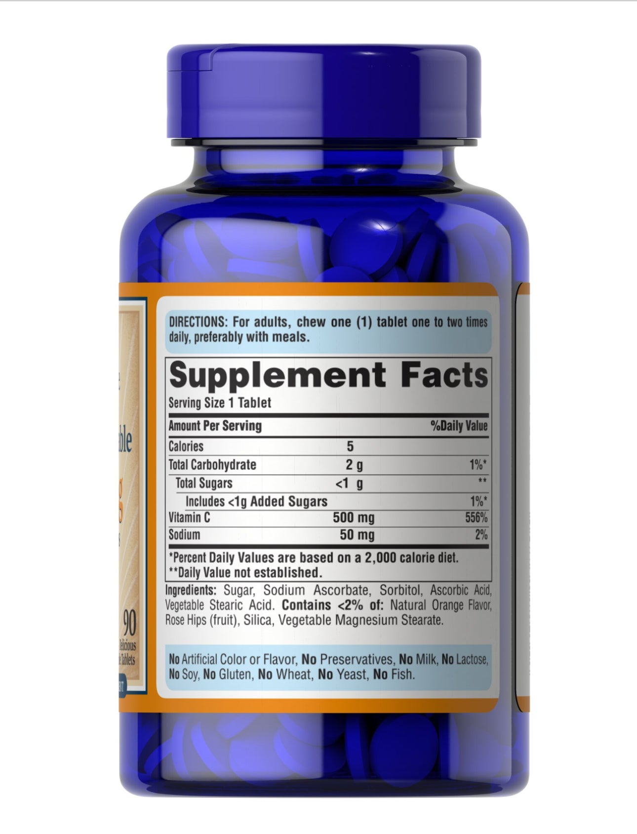 Puritan’s Pride Chewable Vitamin C 500 mg with Rose Hips | Powerful Antioxidant | Boosts Immune Health | 90 Chewable Tablets;  Exp 09/2027