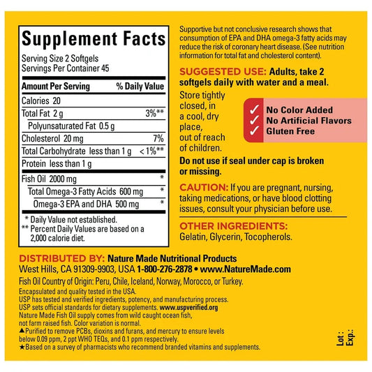 Nature Made Fish Oil 1000mg | 1000mg per Softgel | Supports Healthy Heart | 90 Softgels; Exp 08/2028