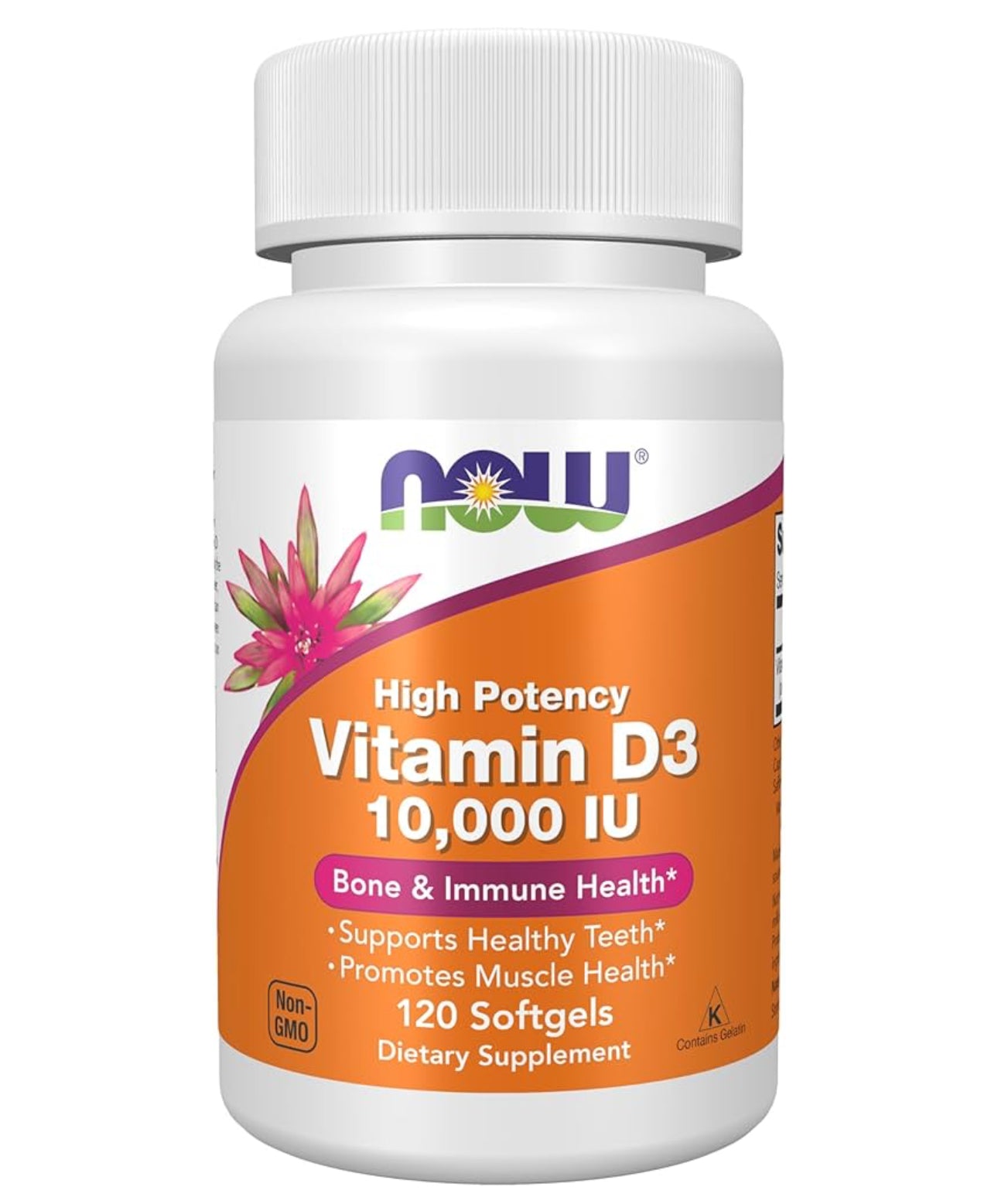 NOW Vitamin D3 10,000 IU (250mcg) | Immune and Hormonal Support | 120 Softgels; Exp 03/2028