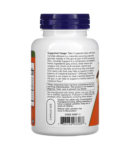 NOW Candida Support | with Pau D'Arco, Oregano Oil, Black Walnut & Caprylic Acid | Supports Healthy Balance of Intestinal Flora | 90 Capsules; Exp 07/2028