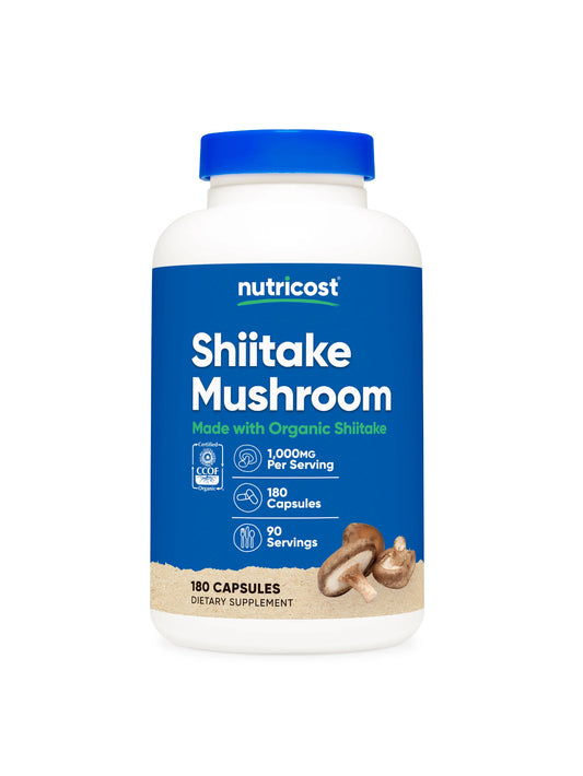 Nutricost Organic Shiitake Mushroom | Boosts Immune Health | Supports Cardiovascular Health & Vigor | 180 Capsules; Exp 07/2027