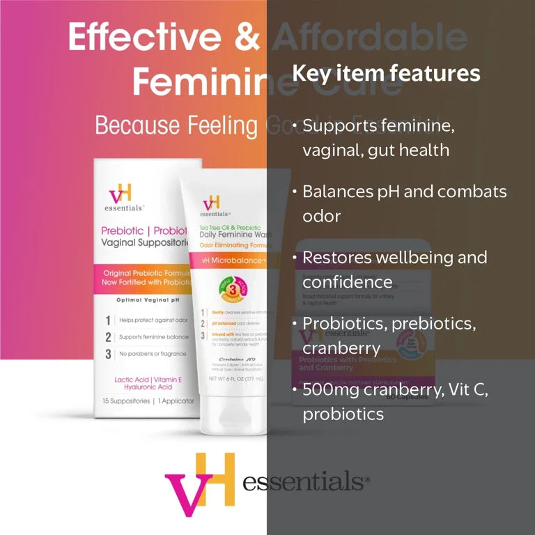 VH Essentials Probiotics With Prebiotics & Cranberry | For pH Balance, Vagina Odor Control, UTI Prevention & Improved Gut Health | 60 Capsules; Exp 12/2027 - ❗️New Packaging