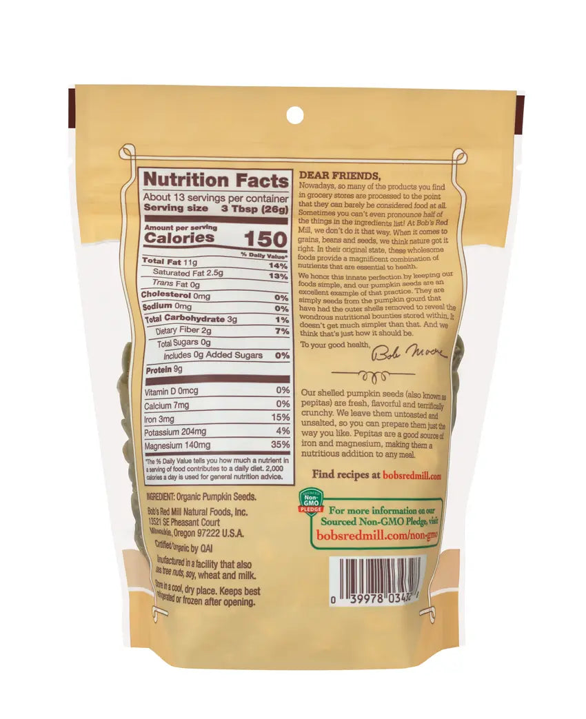 Bob's Red Mill Organic Pumpkin Seeds | Antioxidant Superfood | Rich in Protein, Zinc, Magnesium, Tryptophan & Fibre | 12oz/340g; Exp 07/2027
