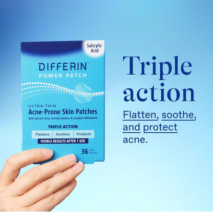 Differin Acne-Prone Pimple Patches | Formulated with Salicylic Acid and Centella | Fast Triple Action Power Patch for Day & Night | 36 Patches