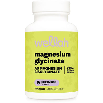 Wellah Magnesium Glycinate 210mg |  High Absorption Magnesium Bisglycinate | Improves Sleep & Promotes Relaxation | 90 Capsules; Exp 01/2029