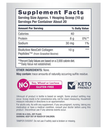 NeoCell Grassfed Collagen Peptides Powder | Formerly NeoCell Super Collagen Peptides | Unflavored ~7oz/200g; Exp 10/2029 (New Look)