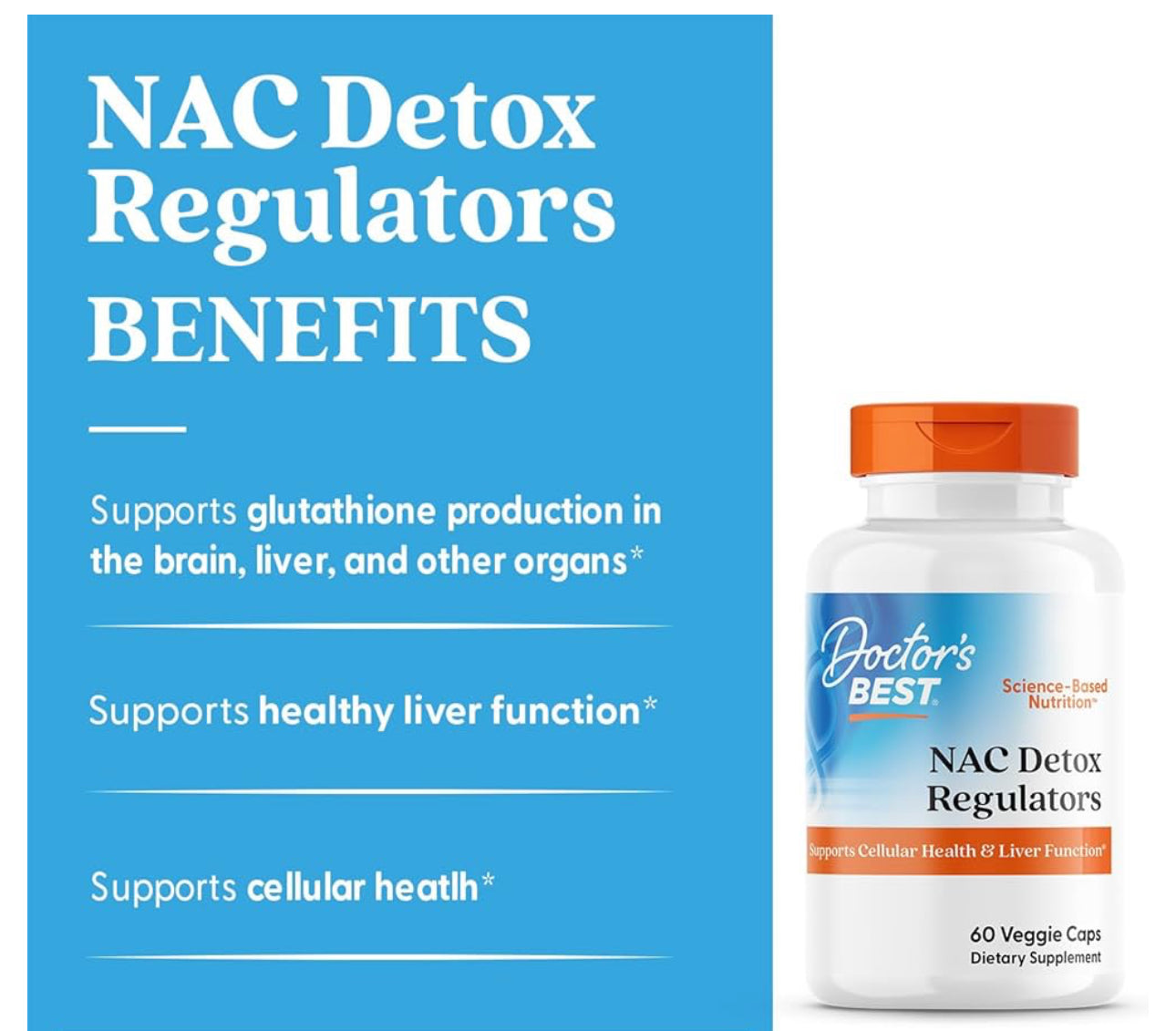 Doctor’s Best N-Acetyl Cysteine (NAC) with Selenium & Molybdenum | Supports Cellular Health & Healthy Liver Function | Boosts Glutathione Production | 60 Capsules;  Exp 08/2027