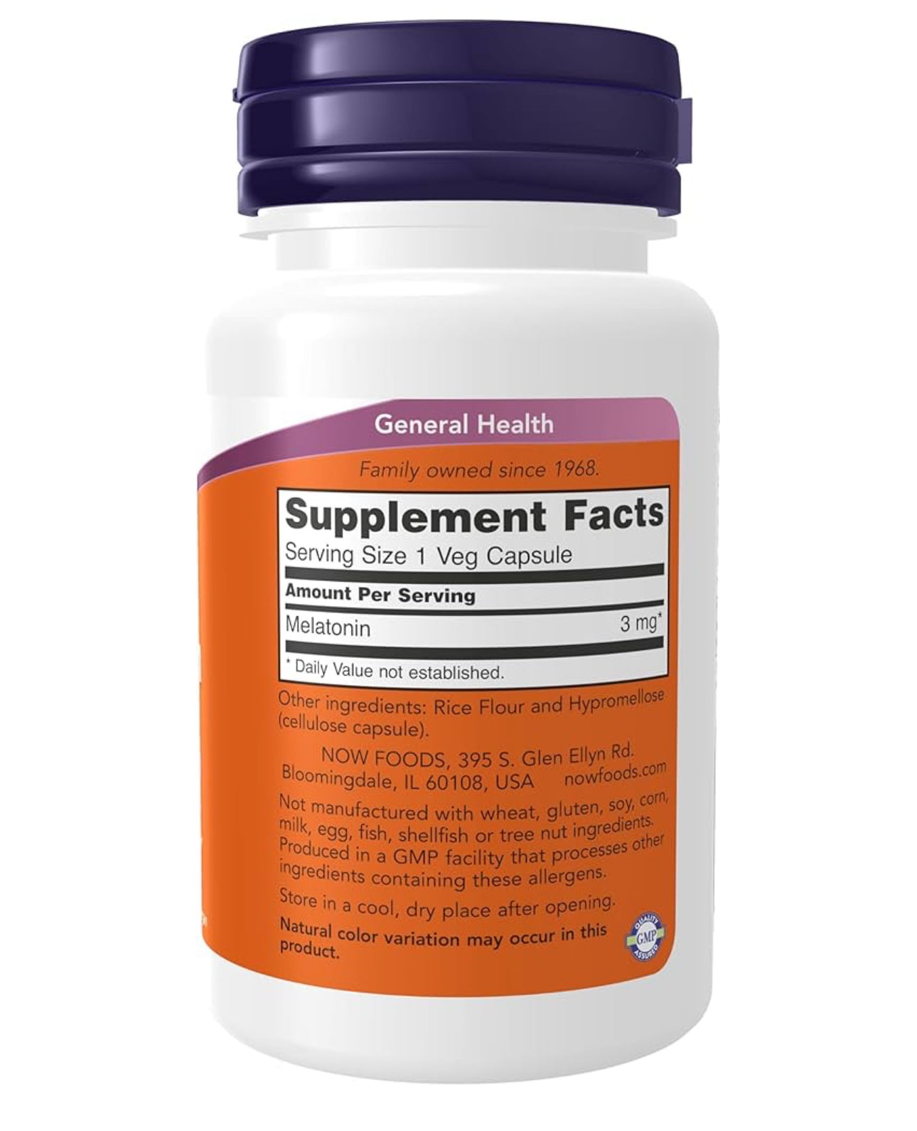 NOW Melatonin 3 mg | Free Radical Scavenger | Healthy Sleep Cycle | 60 Capsules; Exp 08/2029