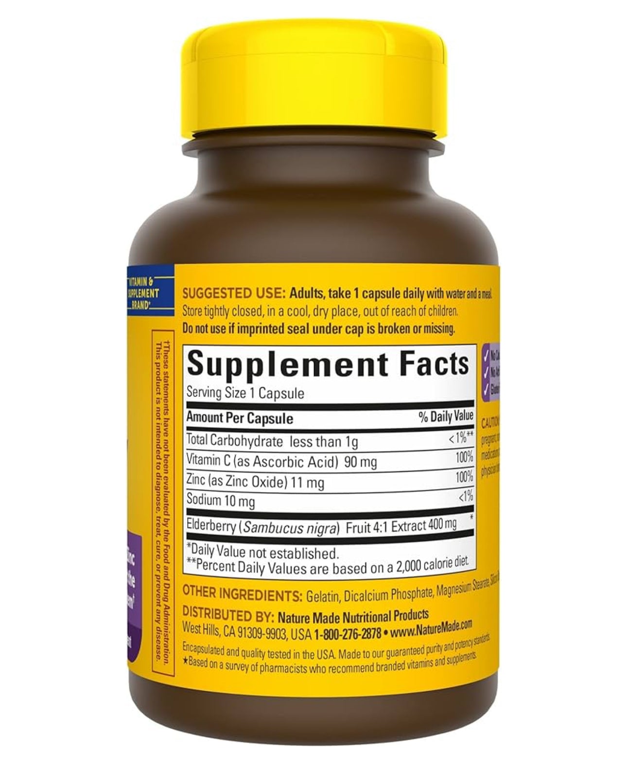 Nature Made Elderberry 400mg Extract with Vitamin C and Zinc | 60 Day Supply | Immune Support | 60 Capsules; Exp 01/2026