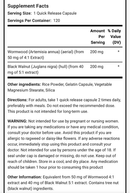 PipingRock Wormwood Black Walnut Complex 400mg | Concentrated Extract | Promotes Overall Health & Wellbeing | 120 Capsules; Exp 10/2027