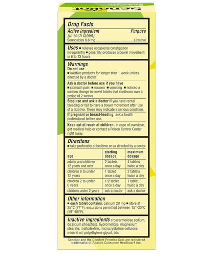 Senokot Regular Strength Constipation Relief | Senna Plant, A Natural Vegetable Laxative Ingredient | Senna Concentrate 8.6mg | 100 Tablets; Exp 11/2026
