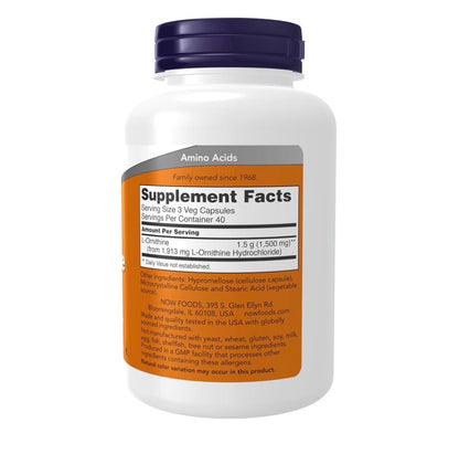 NOW L-Ornithine 500mg | L-Ornithine Hydrochloride | Amino Acid | Reduces Physical Fatigue, Improves Sleep Quality | Supports Athletic Recovery &  Liver Function | 120 Capsules; Exp 05/2030