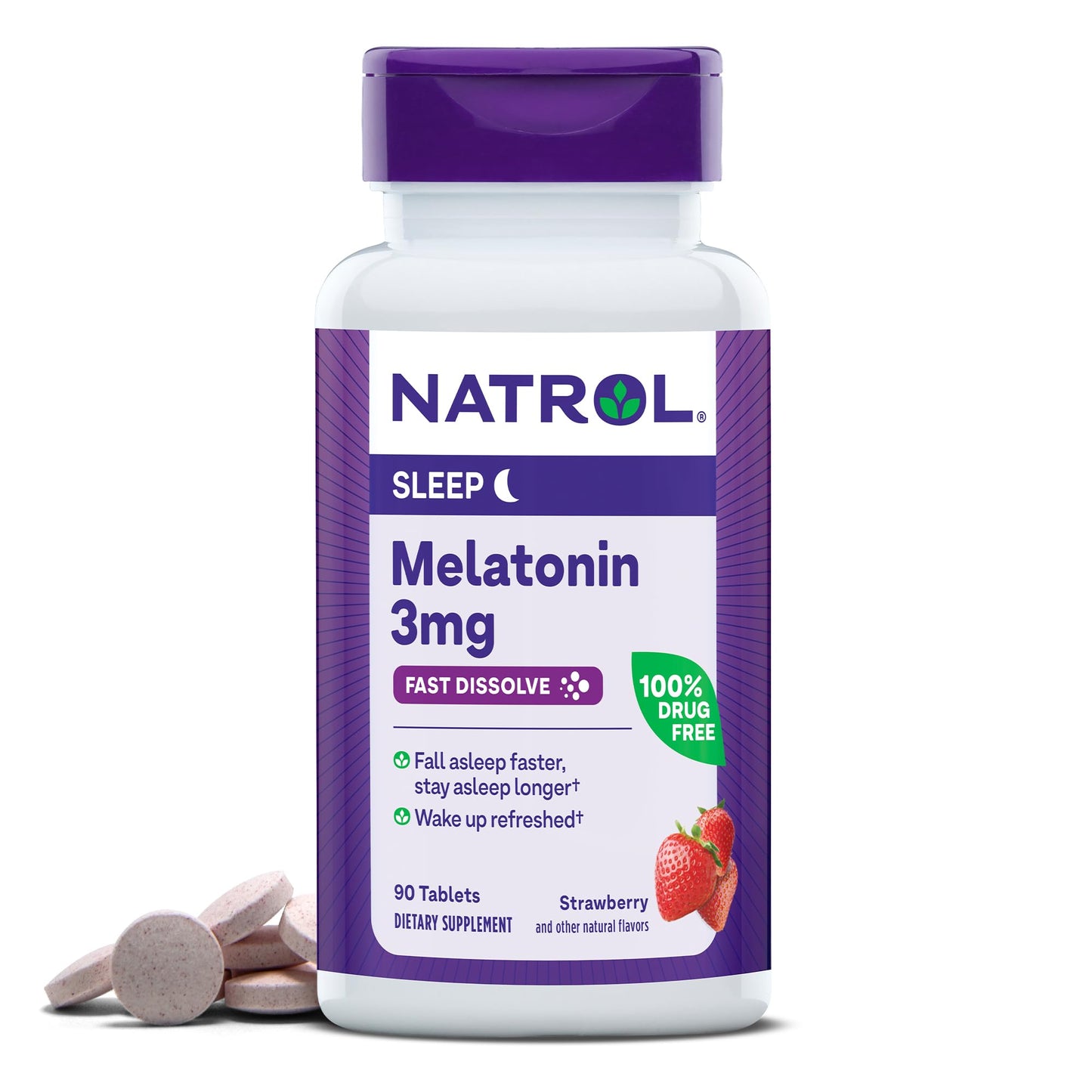 Natrol Fast Dissolve Melatonin 3 mg | 90 Day Supply | for Restful Sleep | Sleep Support for Adults | 90 Strawberry-Flavored Tablets, Exp 08/2025