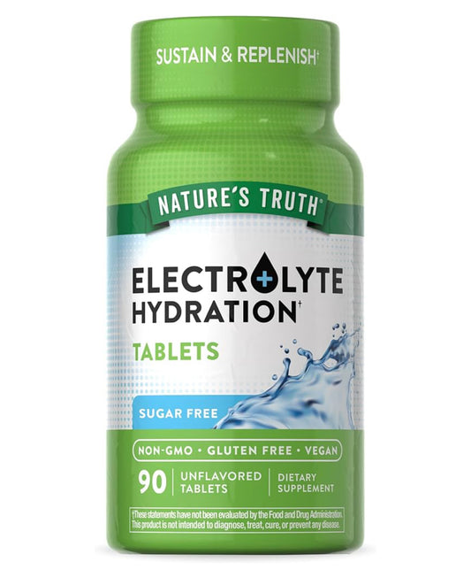 Nature's Truth Electrolyte Tablets |Sugar-Free | Hydration Supplement | Pre- & Post Workout | Unflavored~90 Tablets; Exp 09/2026