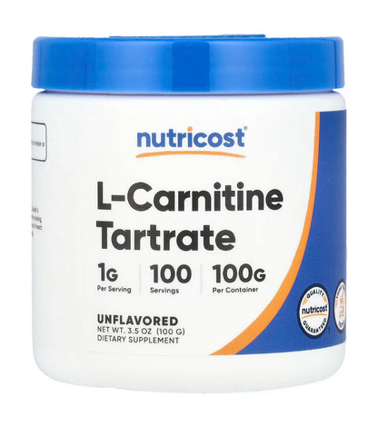 Nutricost L-Carnitine Tartrate 1000mg (1g) |  Pure L-Carnitine Powder | 100 Servings | Unflavored - 3.5oz/100g Exp 05/2027