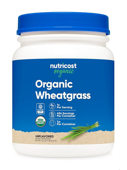 Nutricost Pure Wheatgrass Powder 1000 mg | Naturally Balances Alkalinity | Supports Healthy Digestion | Encourages Gentle Detoxification | Organic Wheatgrass |  Unflavored ~ 1 lb/454 grams; Exp 01/2028