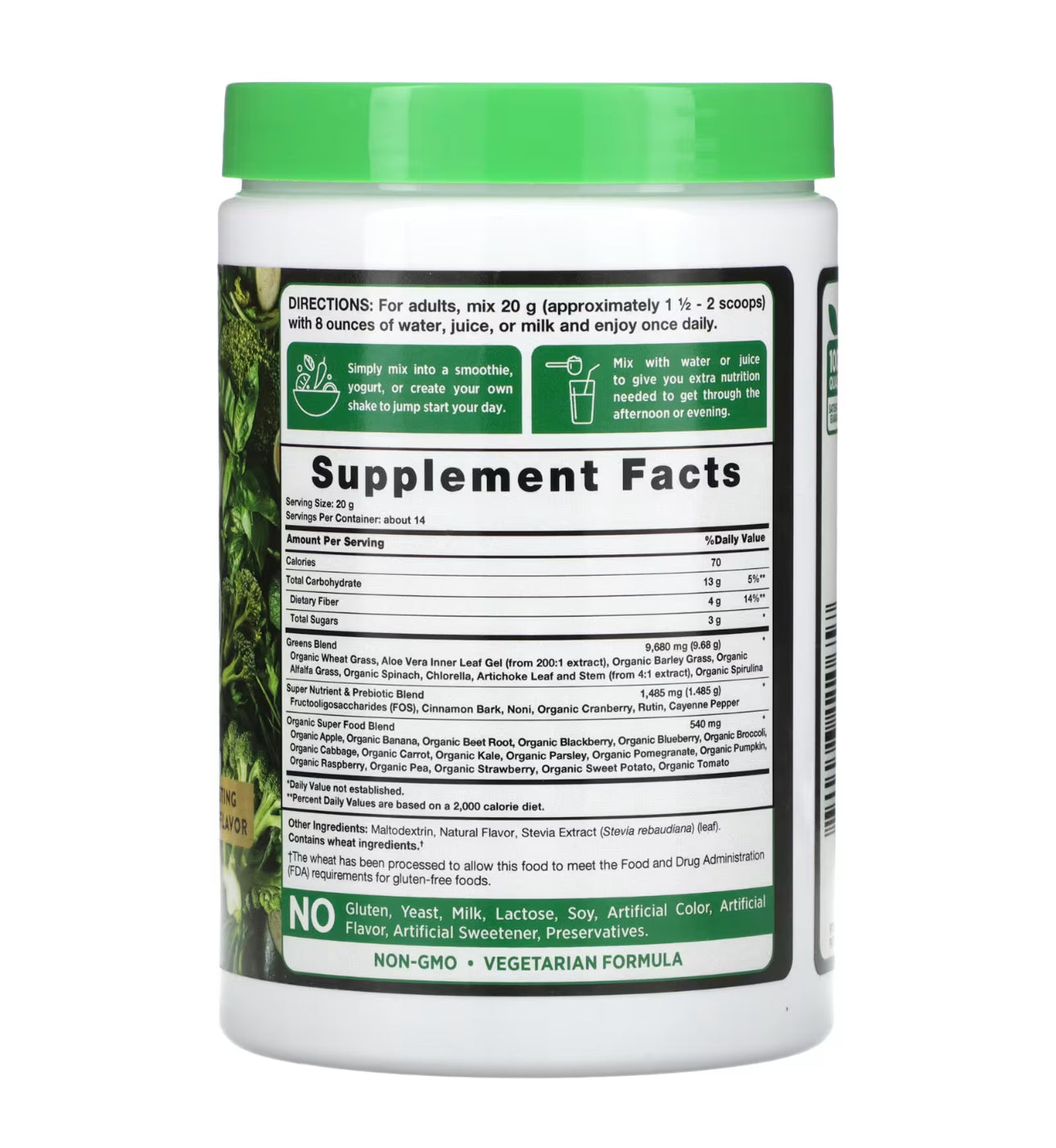 Nature's Truth Super Greens Powder Supplement | Fruit & Vegetables Superfood Blend | 20+ SuperFoods and Prebiotics | 9.88oz/280g Exp 02/2027