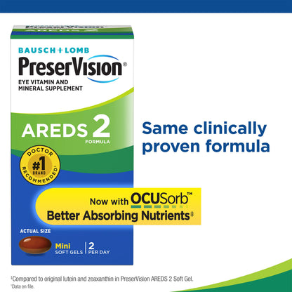 PreserVision AREDS 2 (By Bausch + Lomb) | Eye Vitamin & Mineral Supplement | Contains Lutein, Vitamin C, Zeaxanthin, Copper, Zinc & Vitamin E | 120 Mini Softgels Exp 11/2025