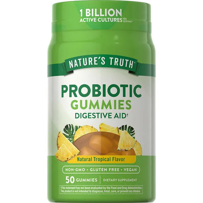 Nature's Truth Probiotic Gummies for Adults- 1 Billion Cultures | Digestive Health | Delicious Tropical Flavor, 50 Gummies Exp 03/2025