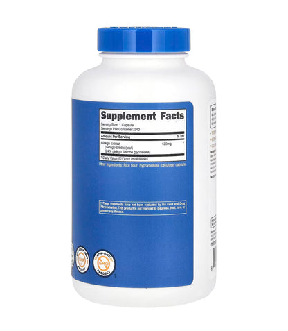 Nutricost Ginkgo Biloba 120mg | Extra Strength Ginkgo Biloba Extract | Supports Brain Function & Mental Alertness | 240 Capsules Exp 09/2027