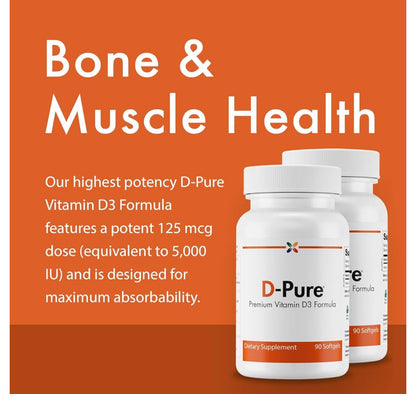 Stop Aging Now D-Pure Vitamin D 3 125mcg (5000 IU) with Safflower Oil | 90 Day Supply | Supports Hormone, Muscle, Teeth, Bone, Heart & Immune | 90 Softgels; Exp 09/2025
