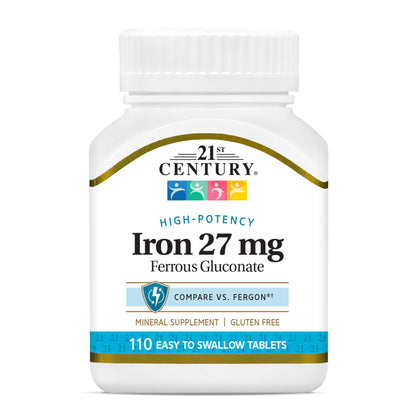 21st Century Iron 27mg, Ferrous Gluconate | 110 Tablets Exp 02/2027