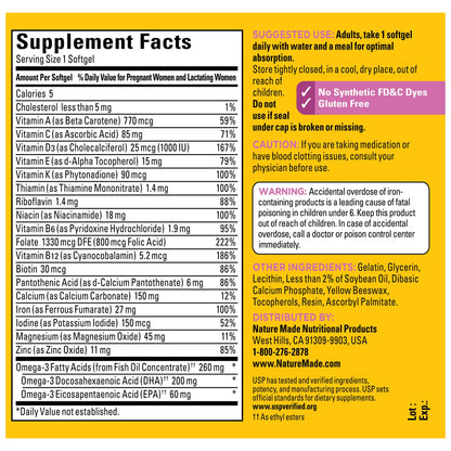 Nature Made Prenatal with Folic Acid + DHA 200mg | 90 Day Supply | Prenatal Vitamin and Mineral Supplement for Daily Nutritional Support | Orange Scent ~ 90 Softgels, Exp 04/2026