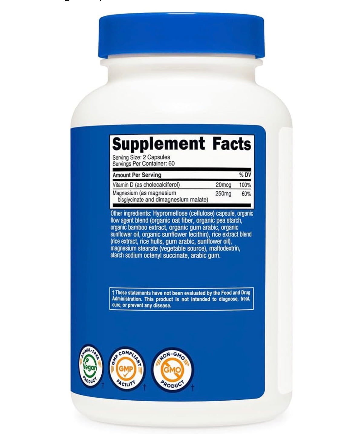 Nutricost Magnesium Glycinate + Malate 250mg With Vitamin D | Highly Bioavailable for Healthy Sleep & Stress Support | 120 Capsules; Exp 05/2029