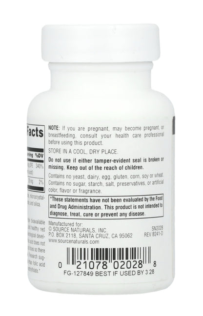 Source Naturals Mega Folinic |Acid 800 mcg | Bioactive Form of Folic Acid | Helps Build Healthy Red Blood Cells | Supports Healthy Brain & Neurological Development and Healthy Cell Division | 120 Tablets; Exp 01/2029