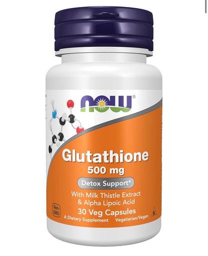 NOW Glutathione 500mg | With Milk Thistle Extract & Alpha Lipoic Acid | Free Radical Neutralizer | 30 Veg Capsules; Exp 10/2029