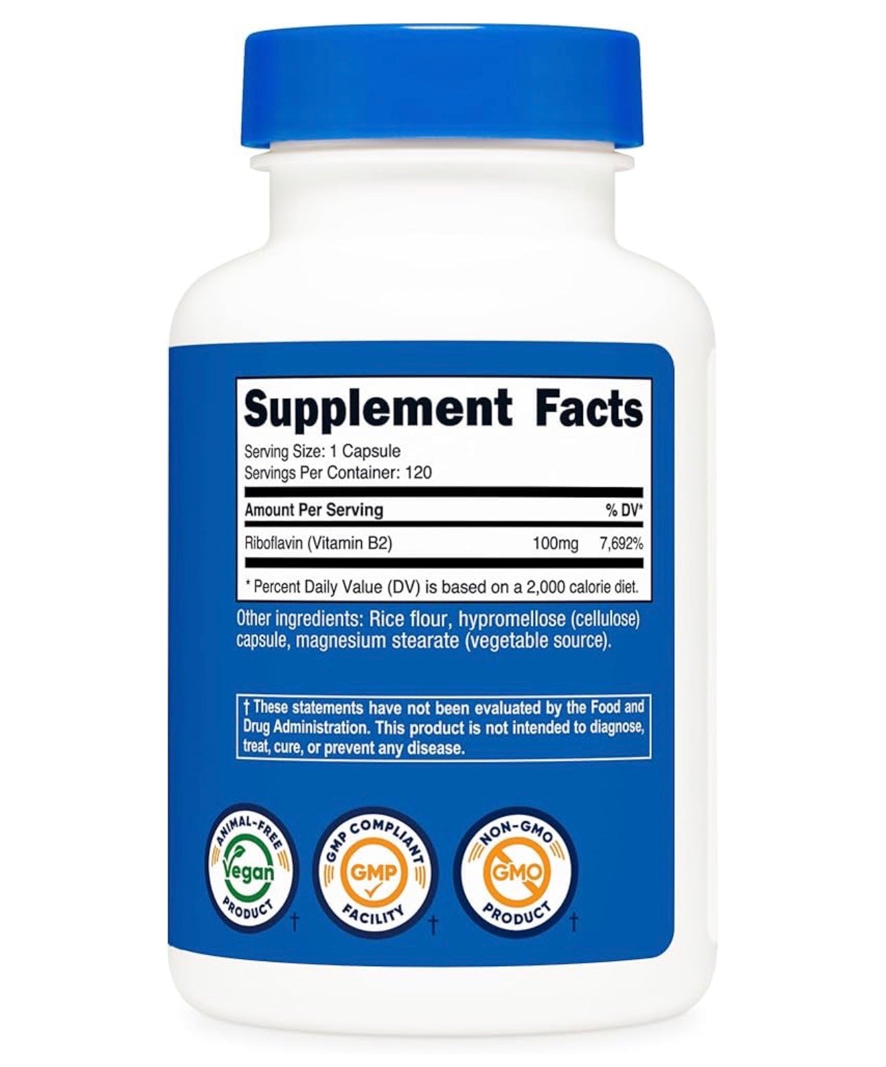 Nutricost Vitamin B2 (Riboflavin) 100mg | Supports Energy, Skin, Cellular Health & Nervous System | 120 Capsules; Exp 10/2028