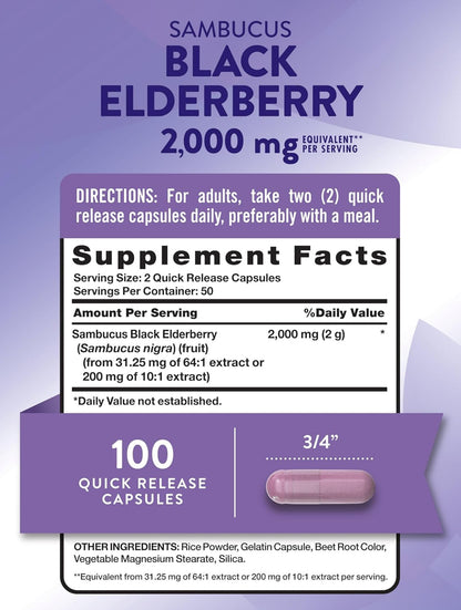 Nature's Truth Black Elderberry | Super Concentrated Sambucus Extract | Immune System Support | 100 Capsules; Exp 05/2027