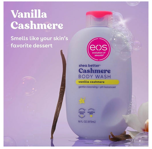 eos Vanilla Cashmere Body Wash | Moisturizing Creamy Gel Formula with Shea Butter, Glycerin, Vitamin E | pH Balanced for Sensitive Skin | 473ml