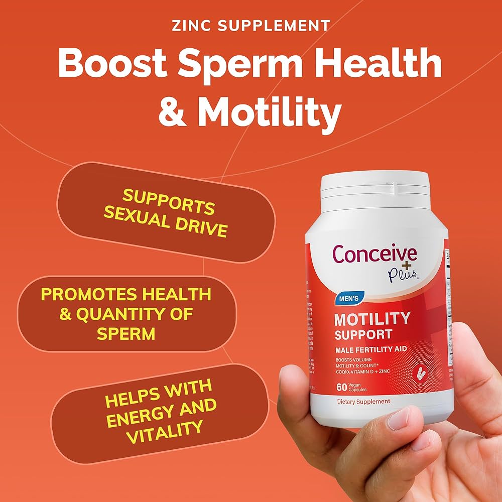CONCEIVE PLUS Motility Support for Men | Formulated to Boost Sperm Volume & Motility | Vitamin D, Vitamin E, Zinc, Spermidine, Antioxidants | Enhances Sex Drive | 60 Capsules; Exp 11/2028 (New Look)