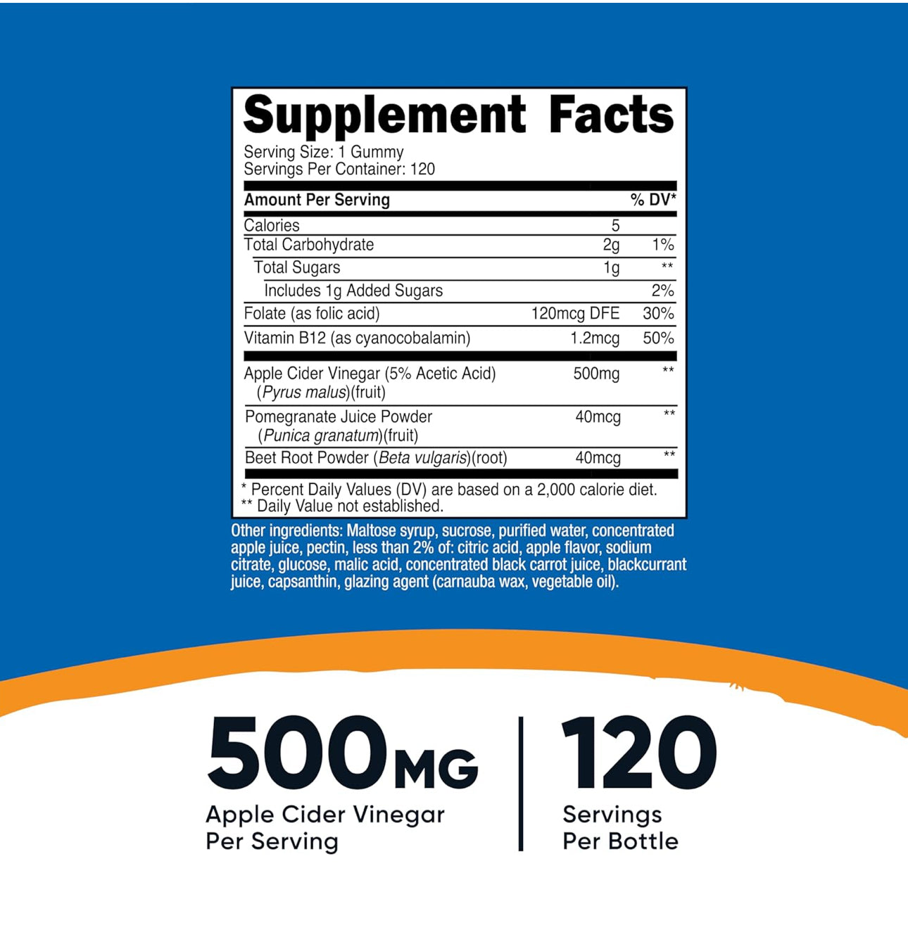 Nutricost Apple Cider Vinegar 500mg with Vitamin B12, Folate, Beet Root Powder & Pomegranate Juice Powder | 120 Servings | Improves Digestion, Gut Health and Controls Appetite | Apple Flavored ACV | 120 Gummies; Exp 11/2027