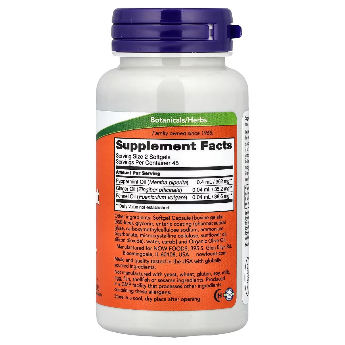 NOW Peppermint Gels With Ginger & Fennel Oils | Supports Healthy Digestion & Normal Gastrointestinal Function | Relieves Minor Bowel Discomfort | Enteric Coated ~ 90 Softgels; Exp 07/2029