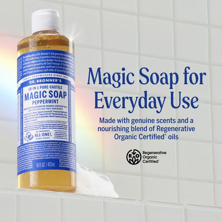 Dr. Bronner's Magic Soap, Peppermint, Pure-Castile Body Wash Liquid Soap | 16oz/473ml