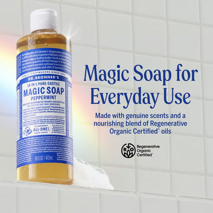 Dr. Bronner's Magic Soap, Peppermint, Pure-Castile Body Wash Liquid Soap | 16oz/473ml