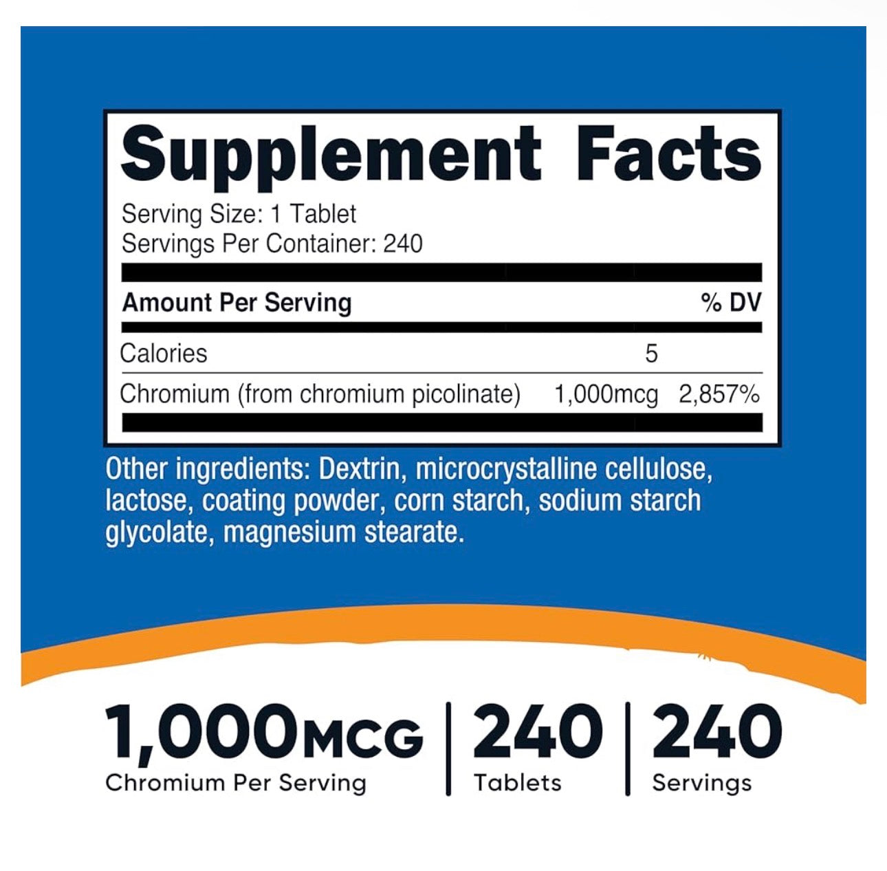Nutricost Chromium Picolinate 1000mcg | Supports Healthy Sugar Metabolism | 240 Tablets; Exp 01/2029