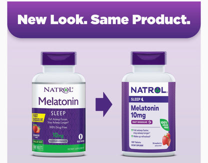 Natrol Fast Dissolve Melatonin 10mg | Nighttime Sleep Aid for Adults | 100-Day Supply | Strawberry Flavor, 100 Tablets, Exp 04/2026