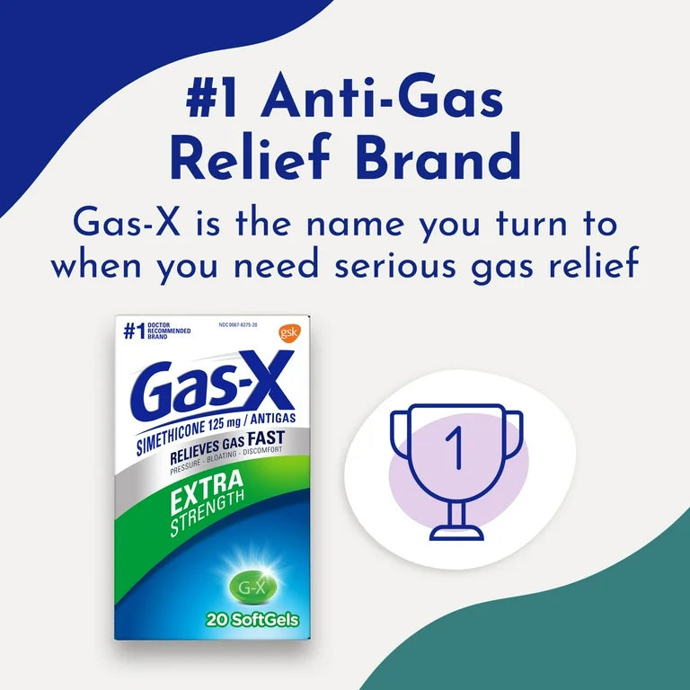 Gas-X Extra Strength Gas Relief Softgels With Simethicone 125mg | Provides Relief from Gas & Bloating | 20 Softgels; Exp❗️ 09/2026