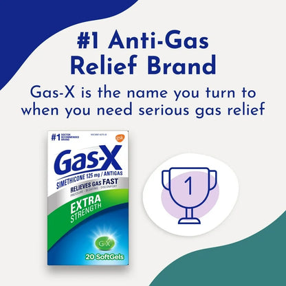 Gas-X Extra Strength Gas Relief Softgels With Simethicone 125mg | Provides Relief from Gas & Bloating | 20 Softgels; Exp❗️ 09/2026
