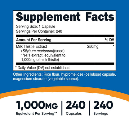 Nutricost Milk Thistle 1,000mg (Silymarin) | Supports Healthy Liver Function | Detoxification Support | 𝟐𝟒𝟎 𝐂𝐚𝐩𝐬𝐮𝐥𝐞𝐬; Exp 05/2028