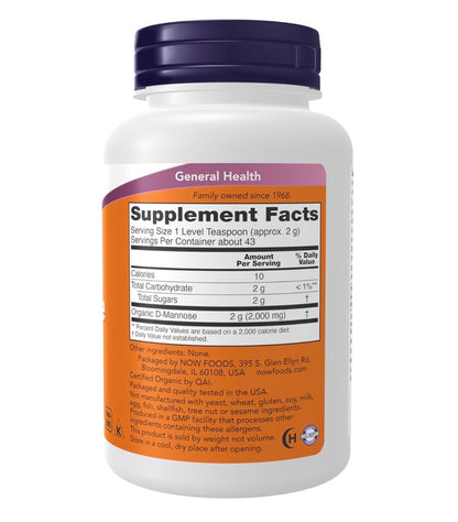 NOW Pure D-Mannose Powder 2000mg | Supports Bladder & Urinary Tract Health | Cleanses the Bladder | For Men and Women | 43 Servings | Unflavored ~ 85g/3oz; Exp 04/2030