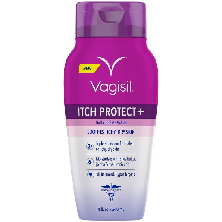 Vagisil Feminine Wash for Intimate Area Hygiene and Itchy, Dry Skin, Itch Protect+ Crème Wash | pH Balanced and Gynecologist Tested | 8oz/240ml