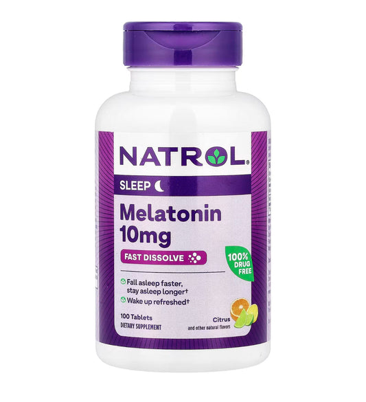 Natrol Fast Dissolve Melatonin 10mg | Nighttime Sleep Aid for Adults | 100-Day Supply | Citrus Flavor, 100 Tablets, Exp 04/2026