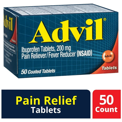 Advil Ibuprofen Tablets 200mg Pain Reliever/Fever Reducer, | 50 Coated Tablets Exp 10/2025