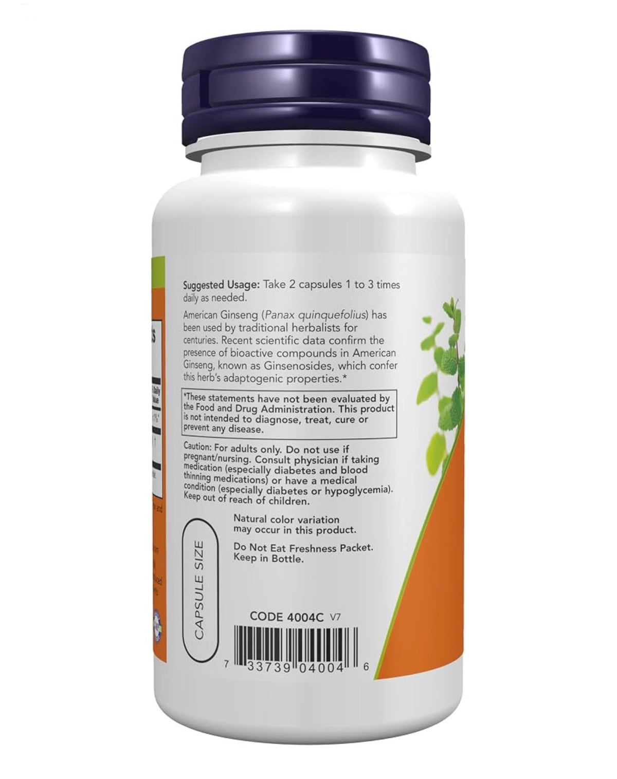 NOW American Ginseng 500mg | Panax quinquefolius | Adaptogen | 100 Capsules; Exp 05/2030